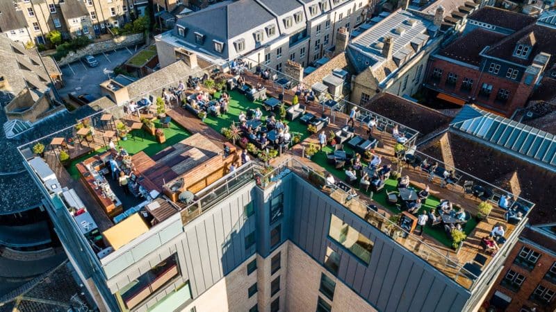 Shot of the rooftop bar in Cambridge