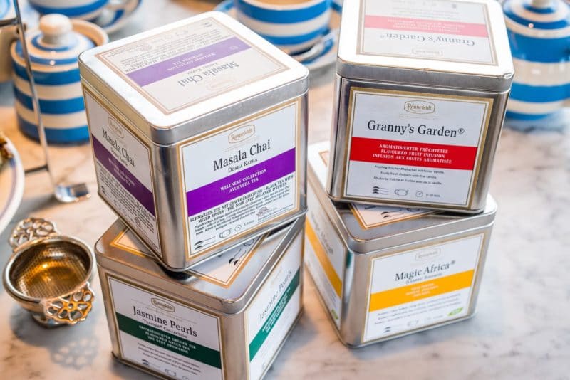 Tea selection at Six restaurant in Cambridge